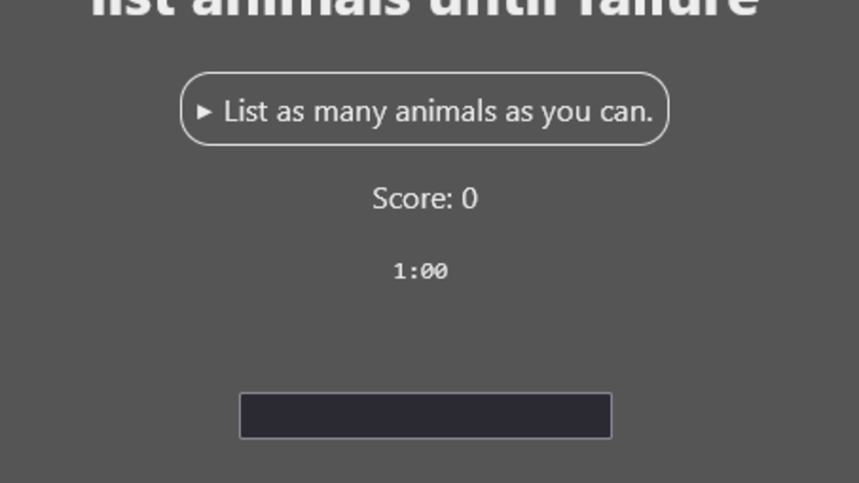 List Animals Until Failure Screenshot