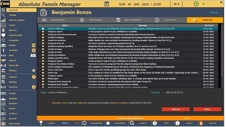 Absolute Tennis Manager Screenshot