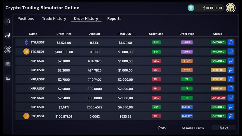 Screenshots Crypto Trading Simulator