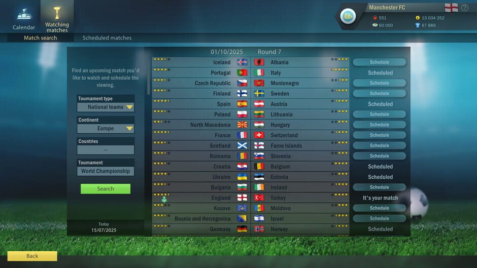 สกรีนช็อตจาก Football, Tactics & Glory: World Championship (รูปที่ 5)