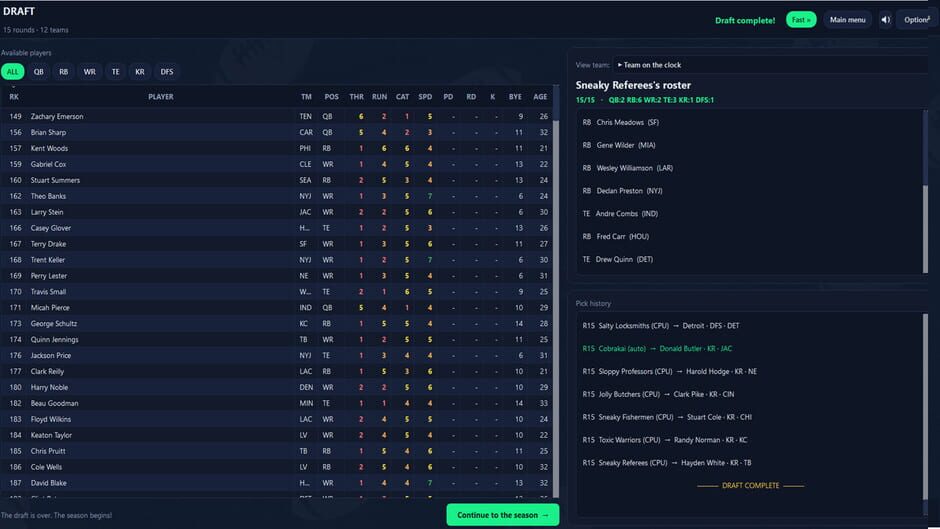 สกรีนช็อตจาก ReDraft: The Fantasy Football Simulator (รูปที่ 6)
