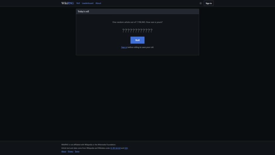 WikiRNG screenshot 1