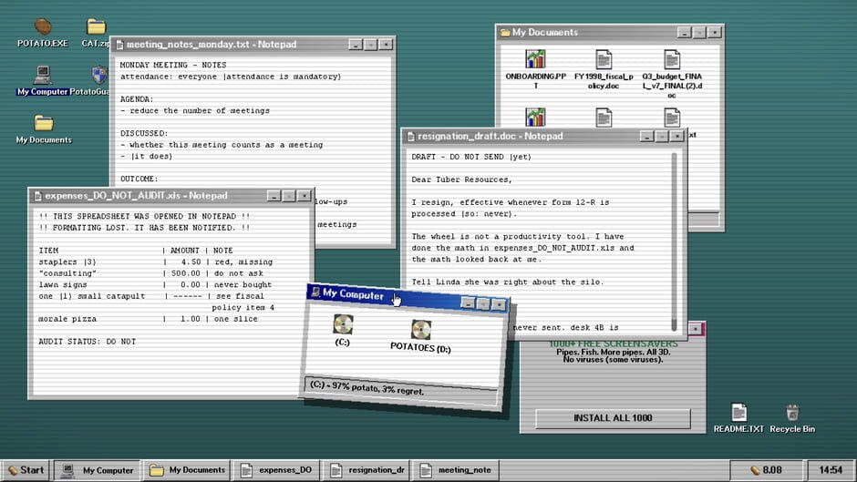 لقطة من Potato.exe: A Game About Spinning a Wheel to Download Potatoes