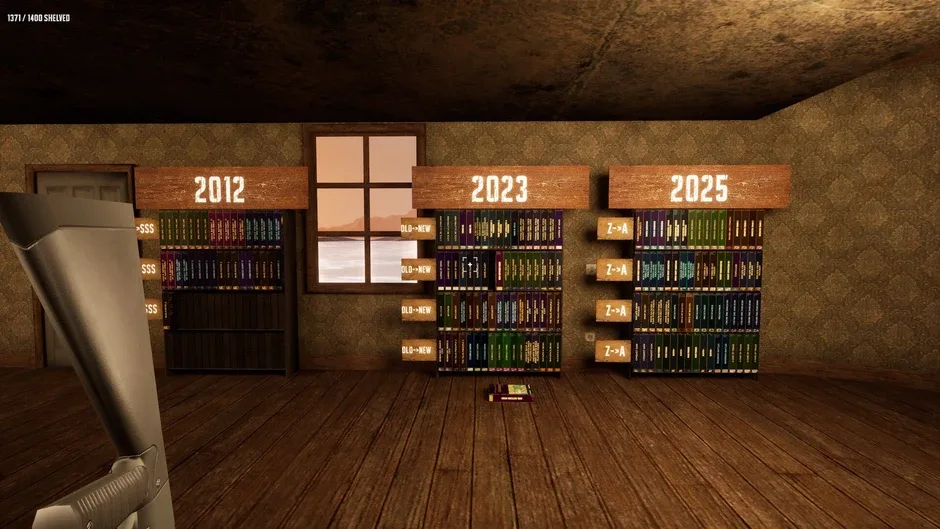 Кадър от Game Shelver 99: I must organize my Steam Library and defend it against pirates with a shotgun