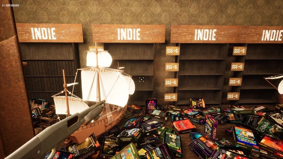 Кадър от Game Shelver 99: I must organize my Steam Library and defend it against pirates with a shotgun