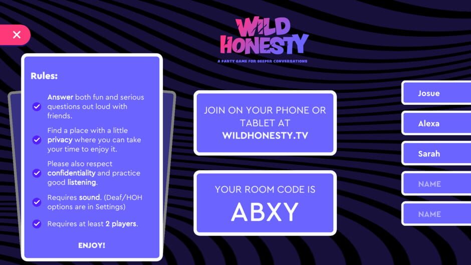 Wild Honesty: A Party Game for Deeper Conversations Screenshot