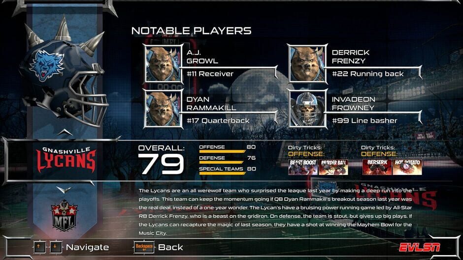 Mutant Football League: Gnashville Lycans Screenshot