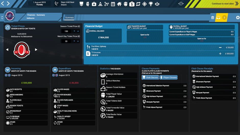 Rugby Union Team Manager 3 Screenshot