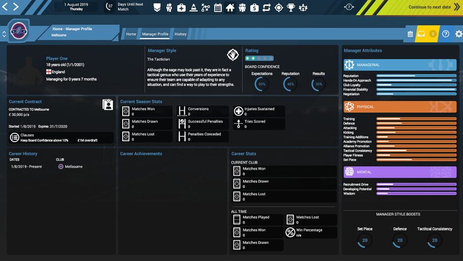 Rugby Union Team Manager 3 Screenshot