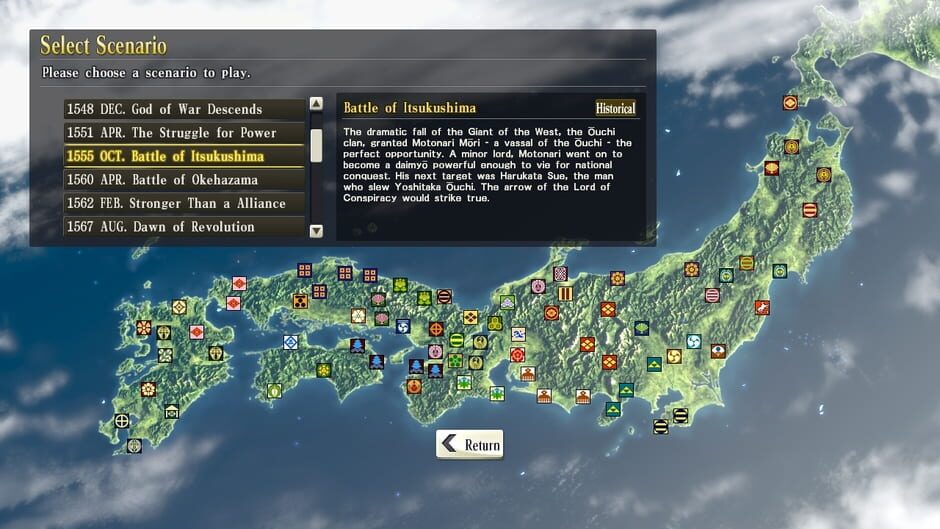 สกรีนช็อตจาก Nobunaga's Ambition: Sphere of Influence - Scenario 6: Battle of Itsukushima (รูปที่ 5)