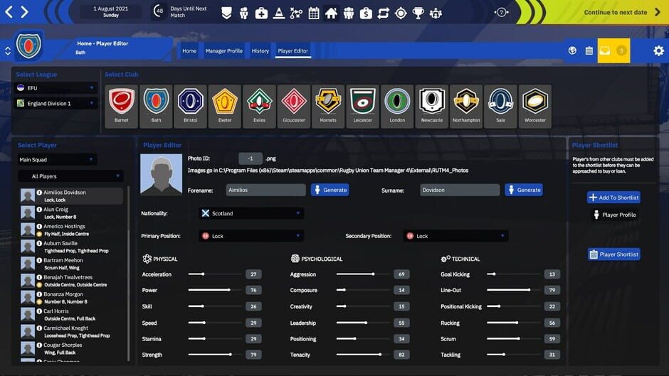 Rugby Union Team Manager 4 Screenshot