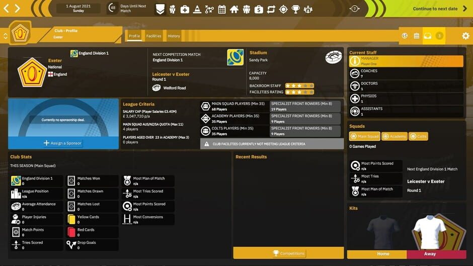 Rugby Union Team Manager 4 Screenshot