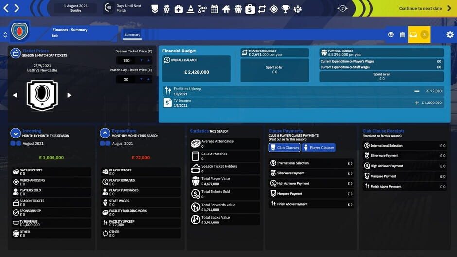 Rugby Union Team Manager 4 Screenshot
