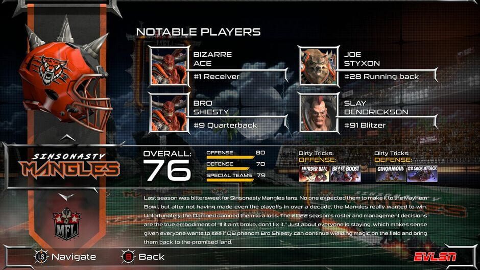 Mutant Football League: Sinsonasty Mangles Screenshot