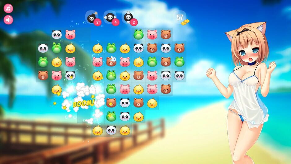 Neko Hentai Girl: Beach Match-3 Screenshot