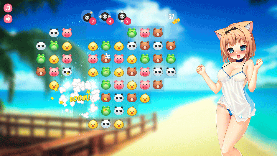 Neko Hentai Girl: Beach Match-3 Screenshot