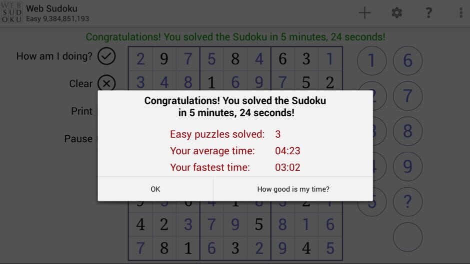 Web Sudoku screenshot