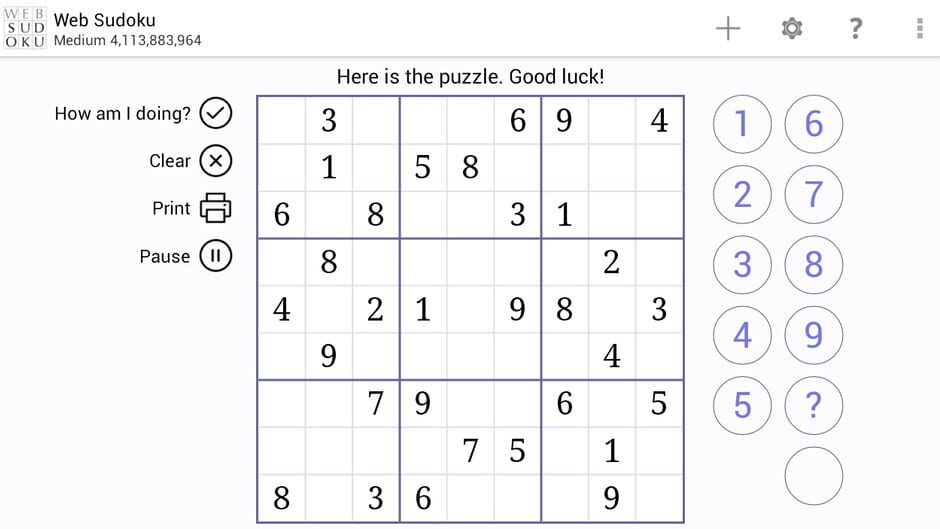 Web Sudoku screenshot