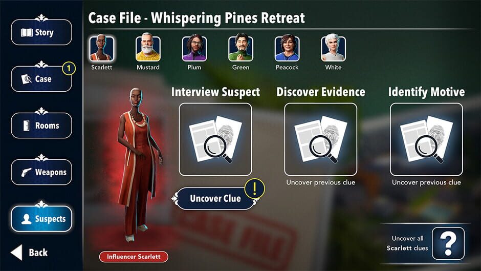 Clue: Whispering Pines Retreat Crime Scene Screenshot
