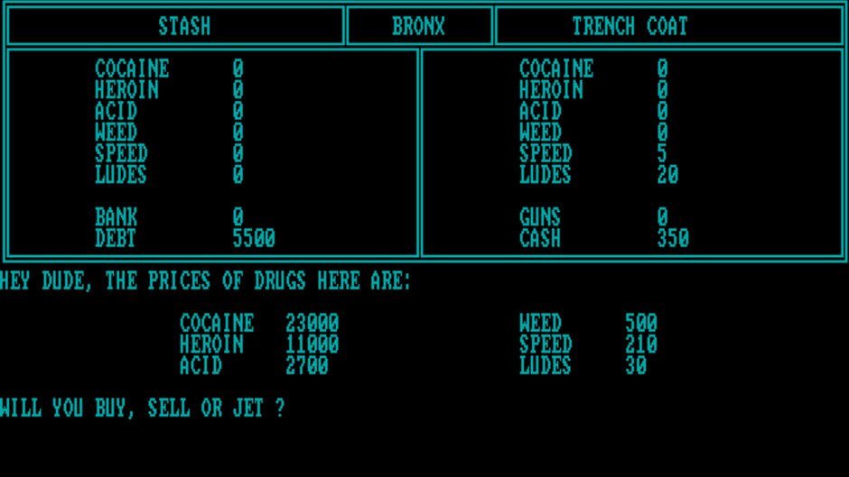 Drug Wars: A Game Based on the New York Drug Market Screenshot