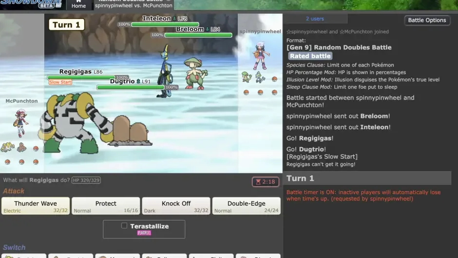 Кадър от Pokémon Showdown