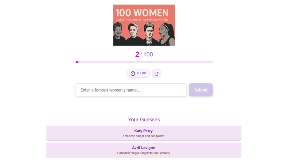 100 Women: Guess the Name of 100 Famous Women Screenshot