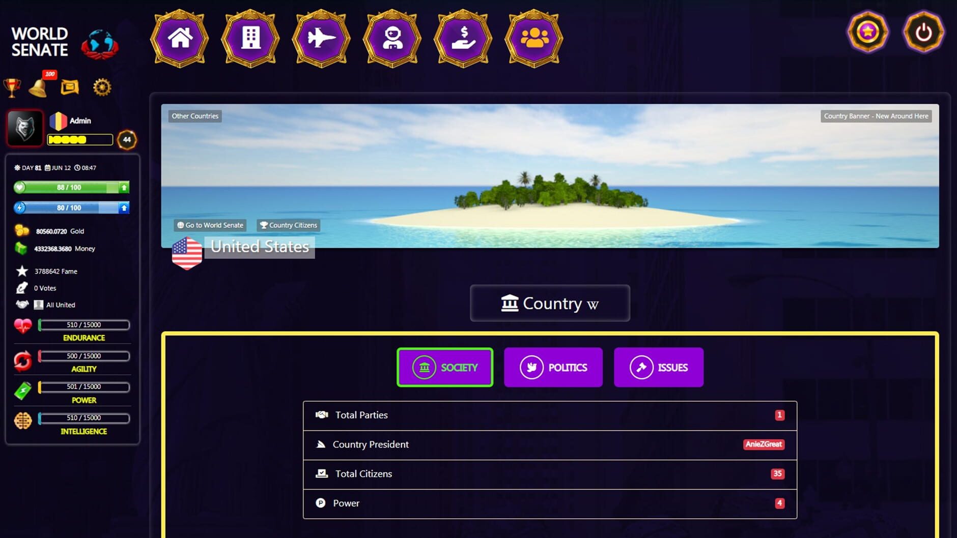 Screenshot for World Senate Game - Free Online Multiplayer Game