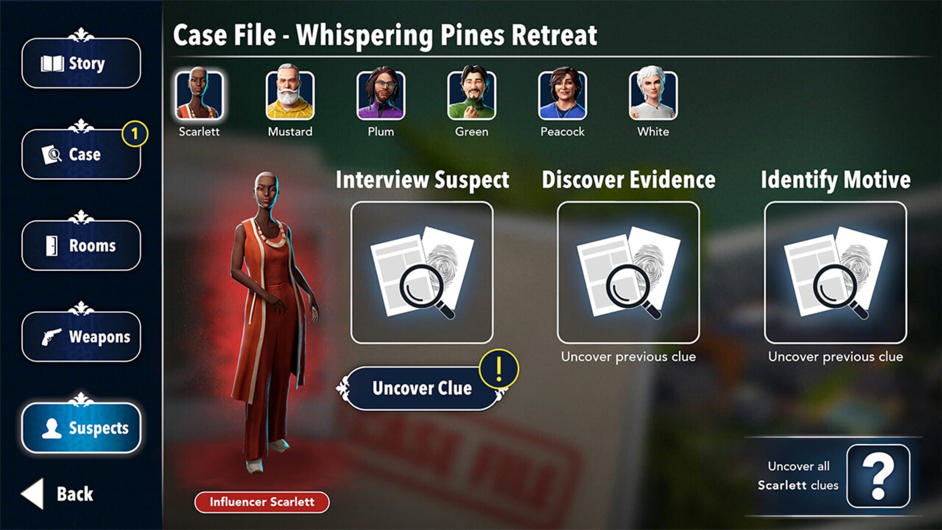 Screenshot for Clue: Whispering Pines Retreat Crime Scene