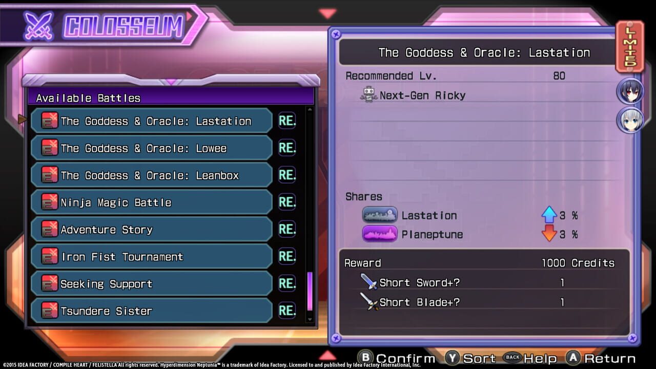 Hyperdimension Neptunia Re;Birth1: Colosseum + Characters DLC Image