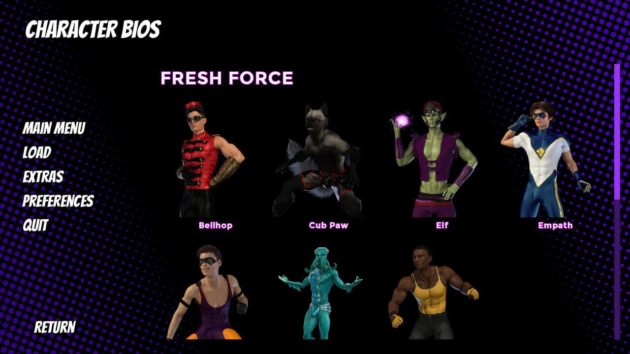 Fresh Force Frustrations: A Gay Superhero Erotic Visual Novel Image