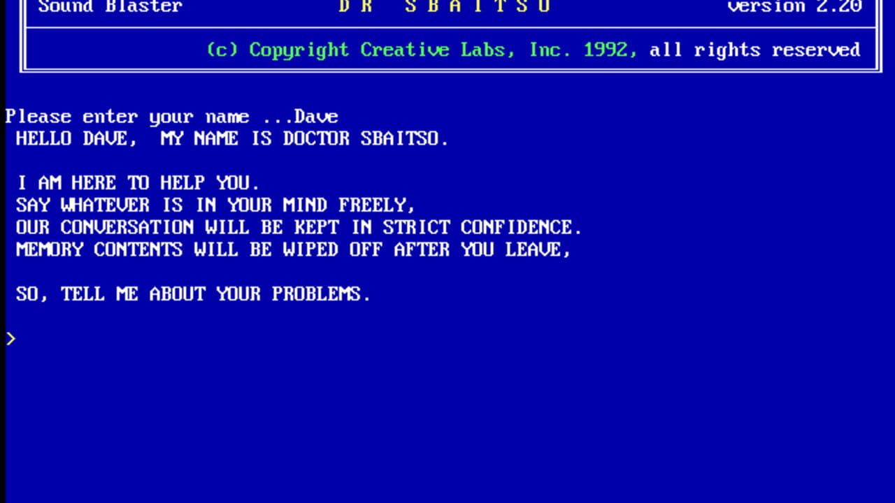 Dr. Sbaitso Screenshot 1