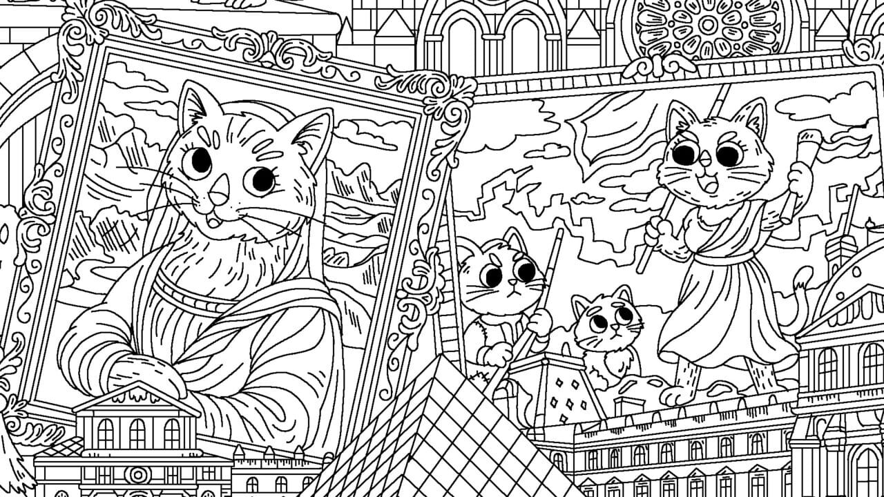 100 Cats Lost in World Find & Color Image