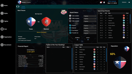 MMA Team Manager Screenshot