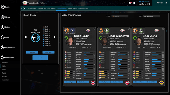 MMA Team Manager Screenshot