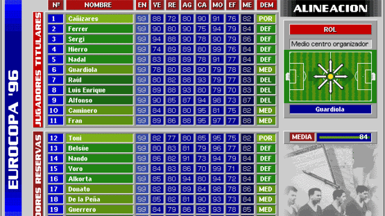 PC Selección Española de Fútbol Eurocopa '96 Screenshot