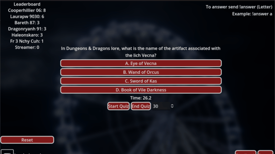 Streamers Interactive Quiz Game Screenshot