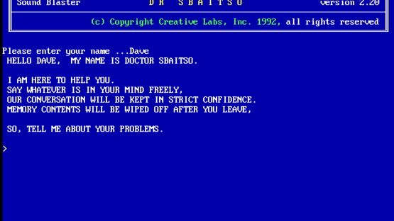 Dr. Sbaitso Screenshot