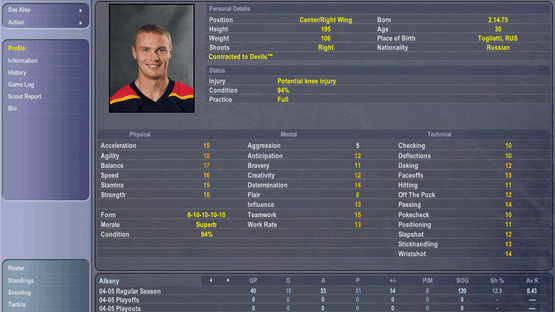 NHL Eastside Hockey Manager 2005 Screenshot